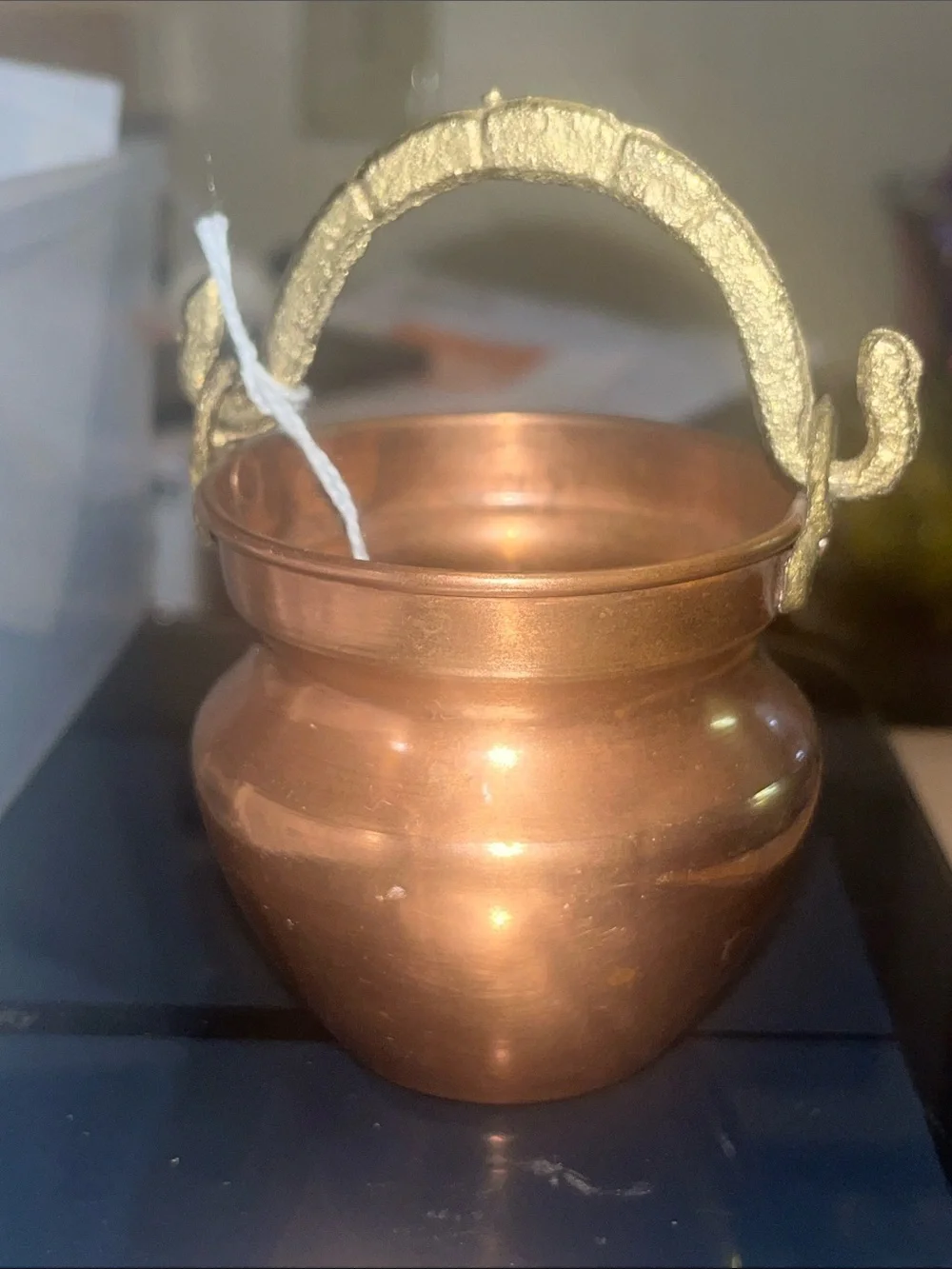 Copper Decorative Pot with Handle - Copper Finish Miniature GB1